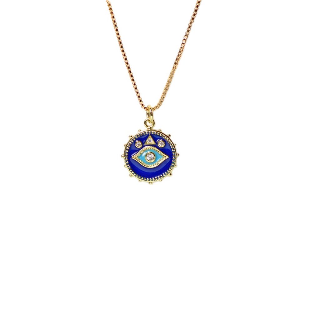 18K Gold Plated Evil Eye Round Pendant Necklace